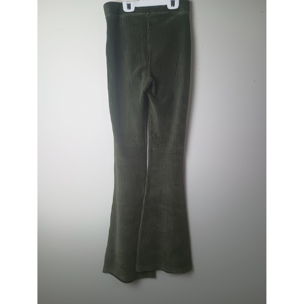 Aerie Olive Green Corduroy Flare Pants XS Regular Elastic Waist Retro Boho - Picture 4 of 7
